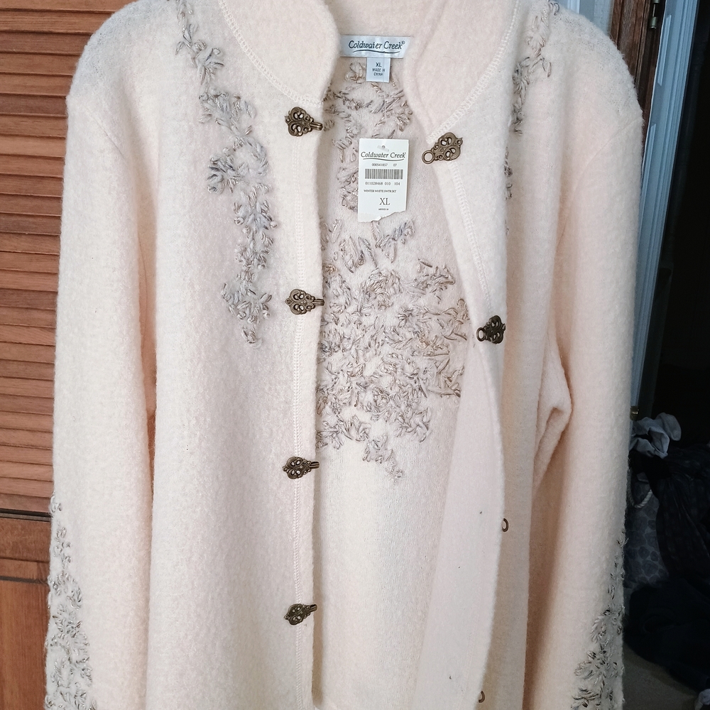 Coldwater Creek Nordic Ivory Embroidered Cardigan